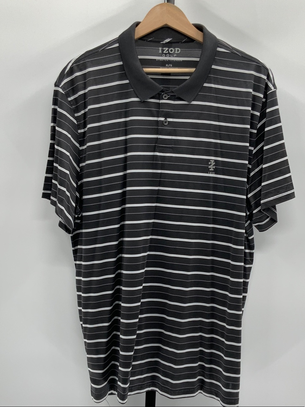 Izod Black Polo with White Horizontal Stripes